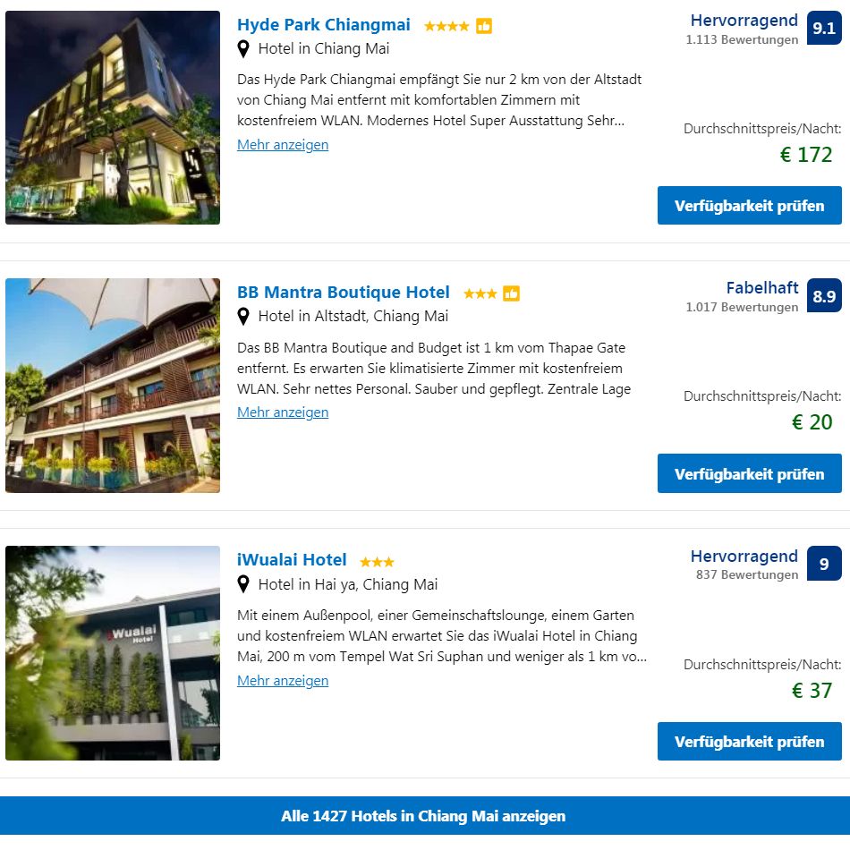 Empfohlene Chiang Mai Hotels (Die besten)