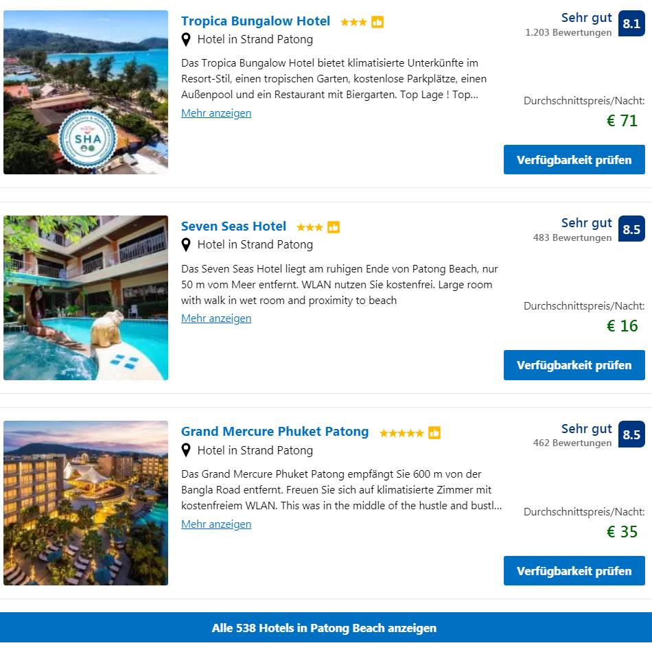 Phuket Hotelübersicht Paton Beach - Hier finden Sie die Hotelpreise für alle Hotels direkt am Patong Strand