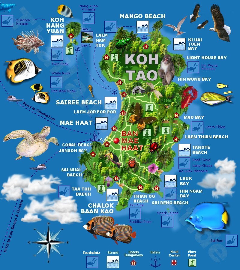 Karte: Strände auf Koh Tao (Beach map)