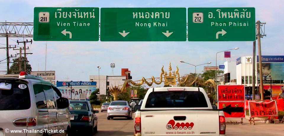 Wegweiser Nong-khai nach Vien-tiane
