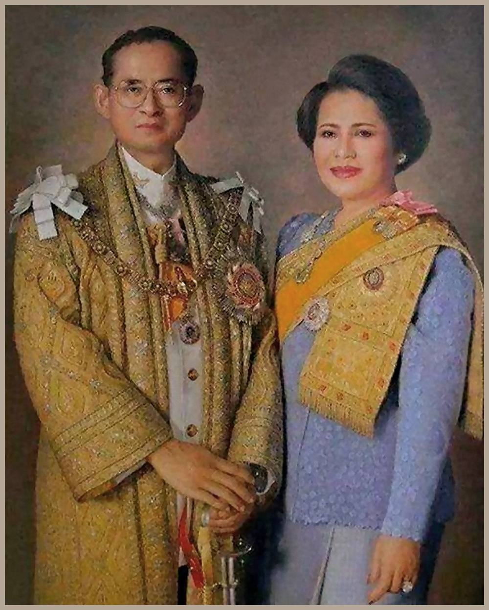 Gemlde Knig Bhumibol Adulyadej mit Ehefrau Knigin Sirikit Kitiyakara