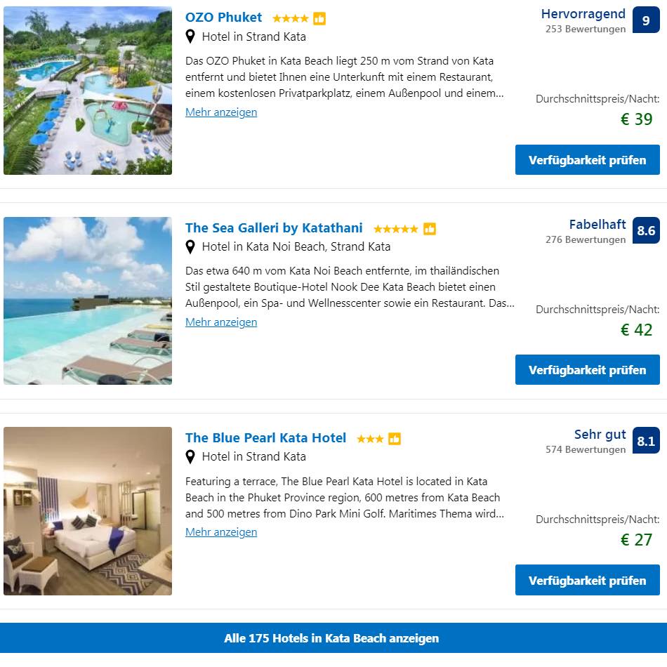 Phuket Hotelübersicht Kata Beach -  - Hier finden Sie die Hotelpreise für alle Hotels direkt am Kata Strand